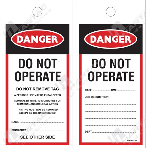 Danger Do Not Operate Tag
