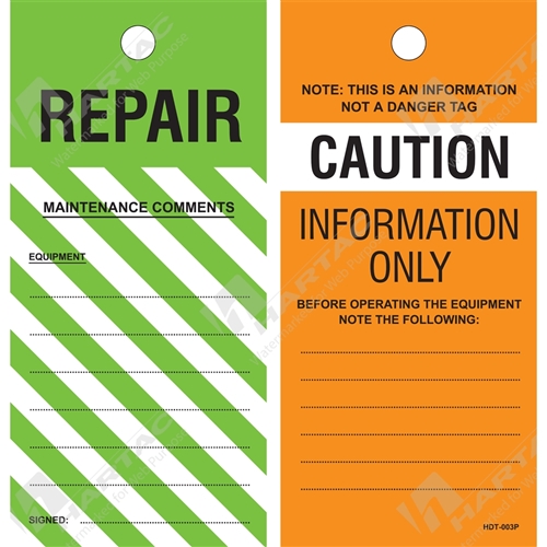 "Caution Information Only/Repair" Tag
