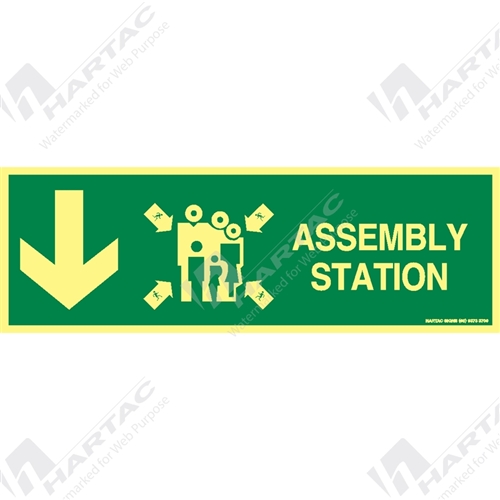 Marine Sign Directions Assembly Station w/ Arrow Down On Left