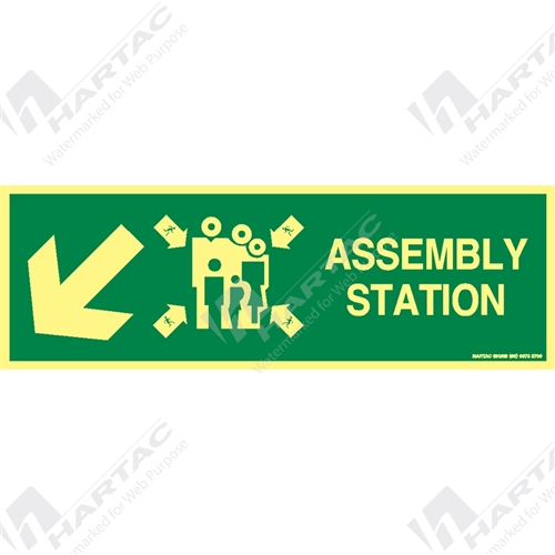 Marine Sign Directions Assembly Station w/ Arrow Left 45 Degree Down On Left