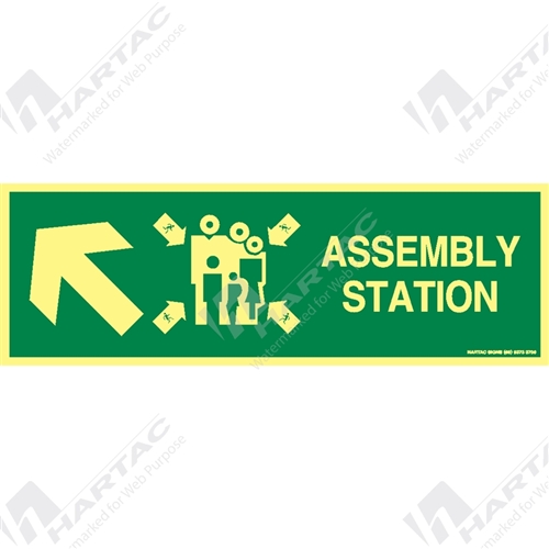 Marine Sign Directions Assembly Station w/ Arrow Left 45 Degree Up On Left