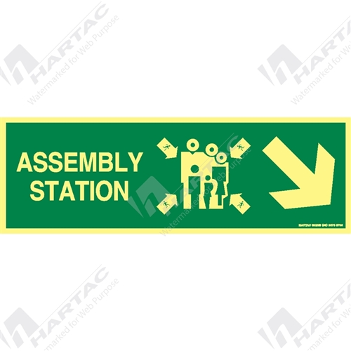 Marine Sign Directions Assembly Station w/ Arrow Right 45 Degree Down On Right