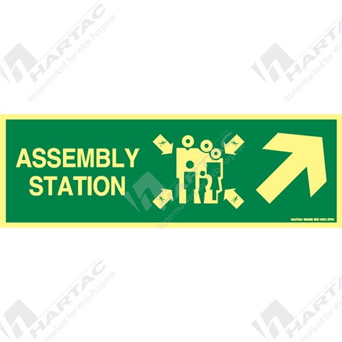 Marine Sign Directions Assembly Station w/ Arrow Right 45 Degree Up On Right