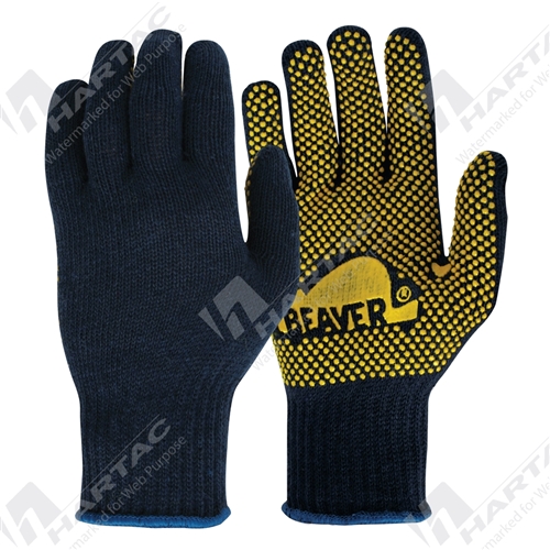 Frontier Knitted Polycotton Polka Dot Navy Single Sided Yellow Dot Gloves