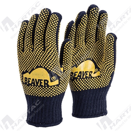 Frontier Knitted Polycotton Polka Dot Navy Single Sided Yellow Dot Gloves
