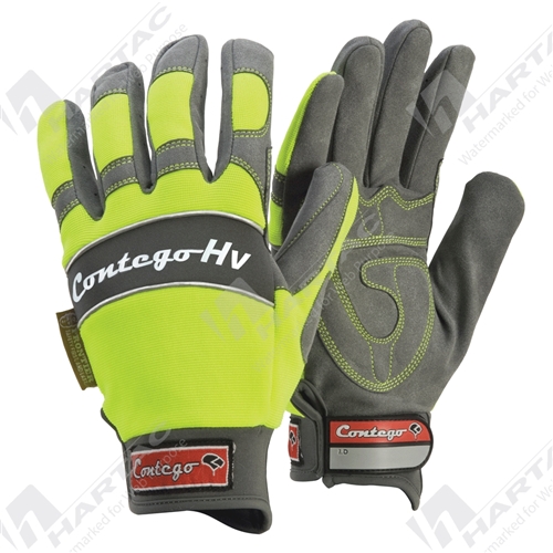 Contego Hi Vis Yellow Reflective Piping Synthetic Velcro Closure Gloves