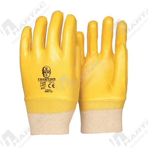 Frontier Nitrile Full Dip Knit Wrist Yellow Gloves