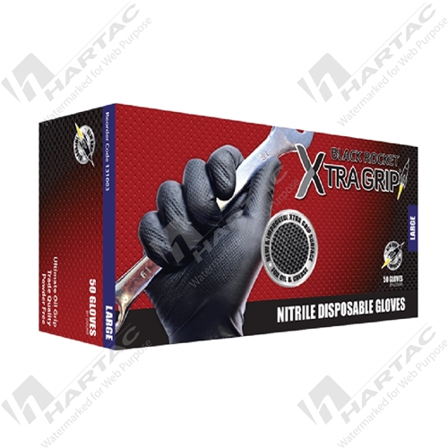 Black Rocket Xtra Grip Nitrile Disposable Glove Heavy Duty Box Of 50 (Must order in Multiples of 10 Boxes)