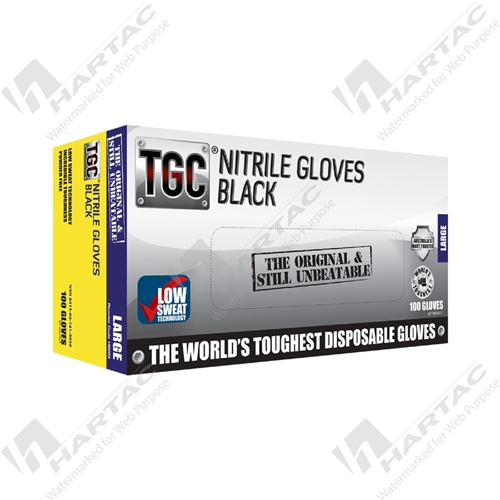 TGC Black Nitrile Disposable Gloves Heavy Duty Box of 100 (Must order in Multiples of 10 Boxes)