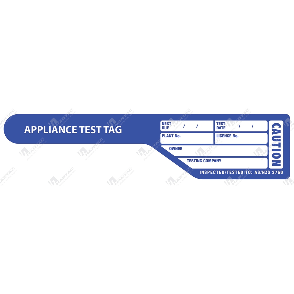 Test Tag Blue FTB - Appliance Test Tags Blue Cricket Bat Shape Flag Tag c/w Clamping ...