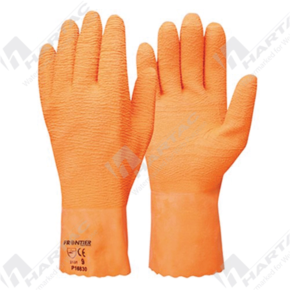 Synthetic Gloves Frontier Orange Ruffy Latex Grip Cotton Interlock